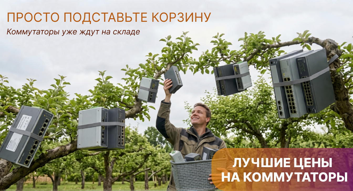 Просто подставьте корзину. Коммутаторы уже ждут на складе. Лучшие цены на коммутаторы.